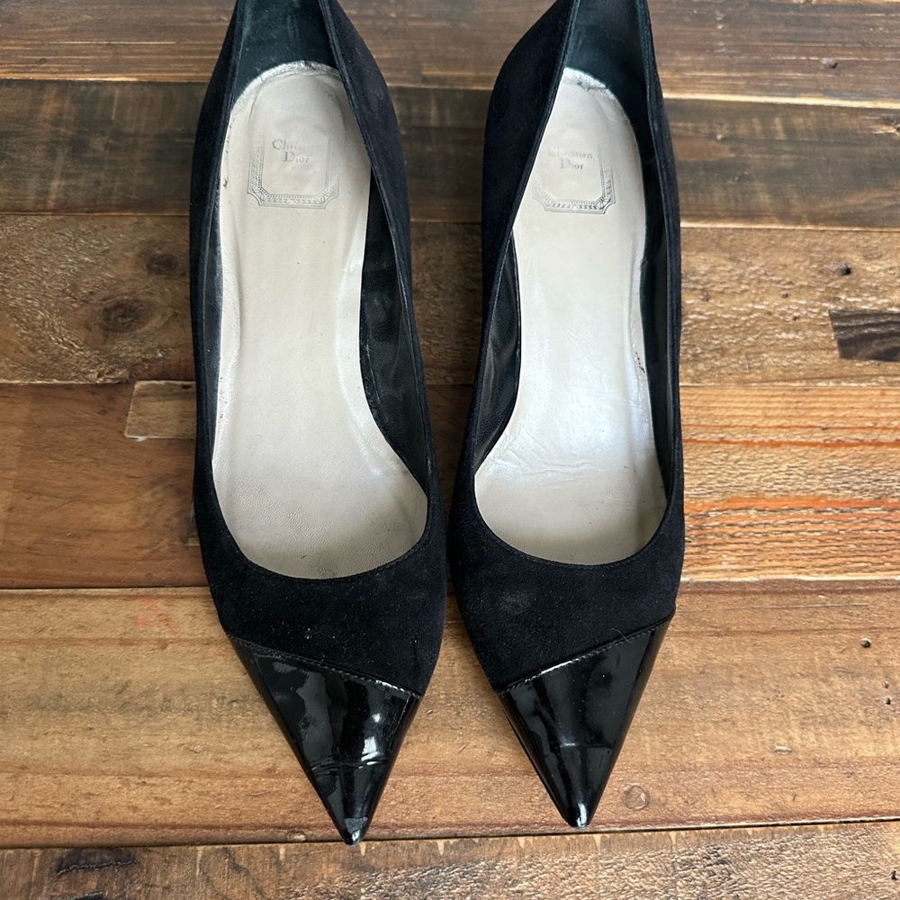 Dior Black Suede and Patent Leather Heels 2inch